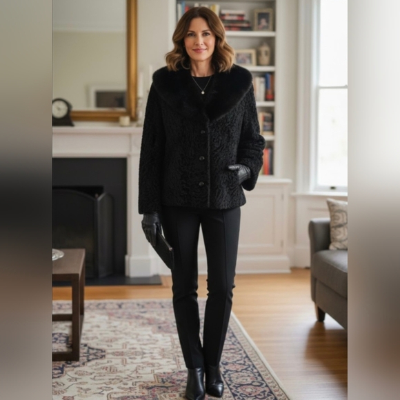 Broadtail Jacket w/Large Black Mink Collar - Picture 2 of 9